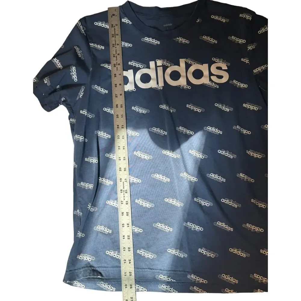 Blue White Adidas T Shirt Casual Preppy Print Graphic Cotton Sz Large
